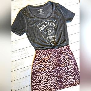 Lucky Brand Jack Daniel's Tennessee Whiskey Gray Studded Short Sleeve Tee Top